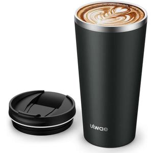 ulwae Insulated Coffee Mug with Ceramic Coating, 18oz Travel Mug with Leak-proof Lid, Vacuum Double-wall Tumbler, Stainless Steel Thermal Cup for Tea, Hot Cocoa, Cold Beverage, Ice Drinks
