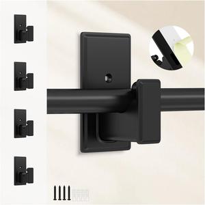 No Drill Curtain Rod Brackets:Self Adhesive Curtain Rod Holders for Rod 5/8" No Screw,Heavy Duty Easy Curtain Rod Bracket No Drilling,No Damage Wall Renter Friendly Curtain Rod Hooks Black,4PCS