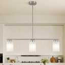 3-Light Kitchen Island Lighting Brushed Nickel Dining Room Light Fixture with Milk Glass Shade 31" Modern Linear Chandelier Adjustable Hanging Pendant Lighting Over Island Dining Table Living RoomE26