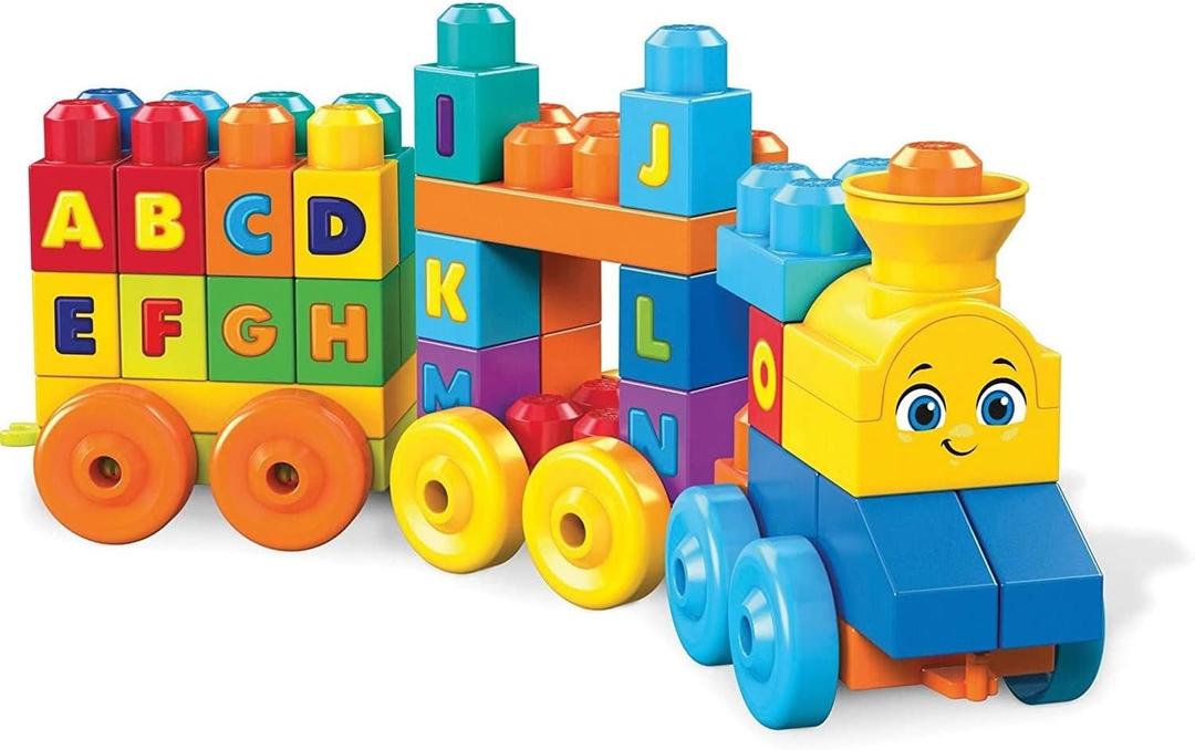 MEGA BLOKS First Builders Toddler Building Blocks Toy Set, ABC Musical Train with 50 Pieces, Music and Sounds, Ages 1+ Years