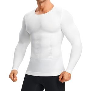 Nebility Shapewear Men Compression Shirt - Long Sleeve White Undershirt Tummy Control Body Shaper Slimming Tank Top Workout Baselayer（White, Small） (White)