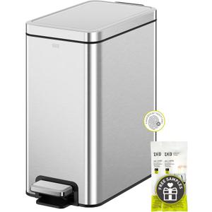 EKO Small Bathroom Trash Can with Lid Soft Close, Step Pedal, 10 Liter / 2.6 Gallon Stainless Steel Garbage Can with Removable Inner Bucket, Anti-Fingerprint Finish (Silver) EKO Small Bathroom Trash Can with Lid Soft Close, Step Pedal, 10 Liter / 2.6 Gallon Stainless Steel Garbage Can with Removable Inner Bucket, Anti-Fingerprint Finish (Silver)