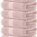 White Classic Hotel Collection, Set of 6, Hand Towels, 100% cotton , 16×30 Inches, Pink