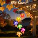 Fall Decor Thanksgiving Decorations Birthday Gifts for Women, Winzwon Solar Lights Outdoor Wind Chimes for Outside Garden Yard Patio Porch Decor Hanging Maple Leafed Halloween Autumn Decorations