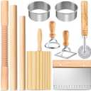 Pasta Making Tools, 10 Pcs Wood Pasta Making Kit with 3 Rolling Pins, 1 Gnocchi Board, 1 Dough Cutter, 1 Ravioli Cutter, 2 Pasta Stamps, 2 Round Cutter, Ravioli Pasta Cutter Set for Pasta Maker