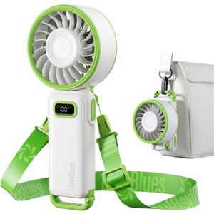Diveblues Portable Turbo Fan, 7.4m/s High Speed Handheld Fan, 180 Foldable 4-in-1 Personal Neck Fan with Carabiner Clip, 100 Speed Stepless Control, USB-C Rechargeable for Travel, Makeup Hot Flashes