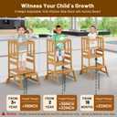 COSYLAND Toddler Standing Tower - Adjustable Height Toddler Kitchen Stool Helper - Kids Kitchen Step Stool for Learning with Removable Safety Railing Natural