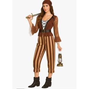 EraSpooky Women Pirate Costume Classic Striped Buccaneer Outfit S