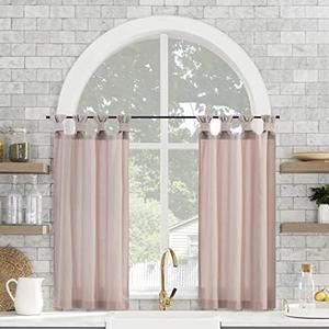 Archaeo Washed Cotton Small Window Twist Tab Cafe Curtains, Rose Quartz 100% Cotton 52 in x 45 in Kitchen Tier Pair