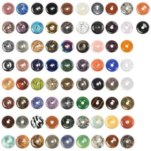 Wholesale Assorted Peace Donut Healing Crystal 40mm Circle Coin Shaped Stone Pendant Beads for Jewelry Making((Pack of 24)