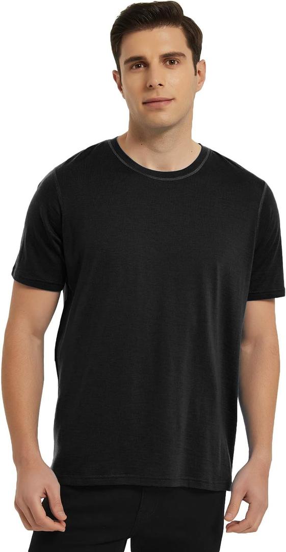 METARINO Merino Wool T-Shirts Mens Short Sleeve Lightweight Base Layer for Hiking,Travel,Hunting,Cycling (Large, Black)