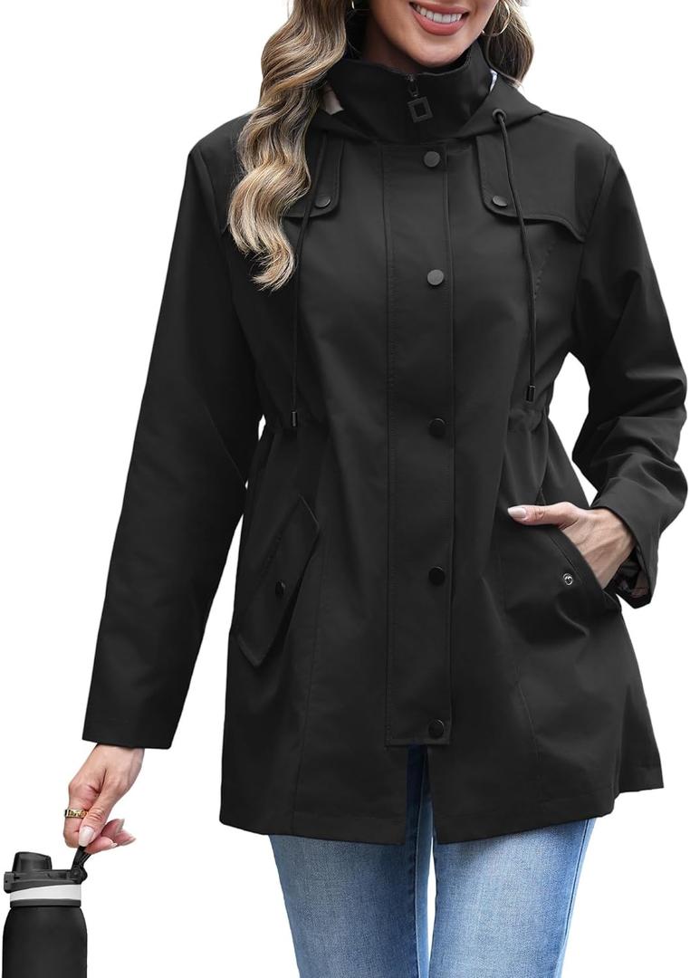 RUMIA Raincoat Women Waterproof Long Hooded Trench Coats Lined Windbreaker Jackets for Women 2026, L
