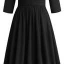 Runwind Plus Size Maxi Dress for Curvy Women 3/4 Long Casual Wedding Guest Dress with Pockets (Black), Size: 3X-Large Plus