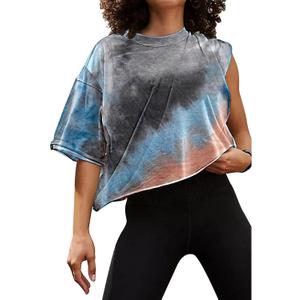 SOFIA'S CHOICE Women's Short Sleeve Tie Dye Crop Top Crew Neck Loose Summer Casual Tee Orange TD (Small)