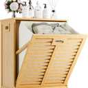 HITNET Tilt Out Laundry Hamper, Bamboo Laundry Cabinet with Hidden Removable Basket, Freestanding Clothes Storage organizer for Bedroom, Bathroom, Living Room, Natural