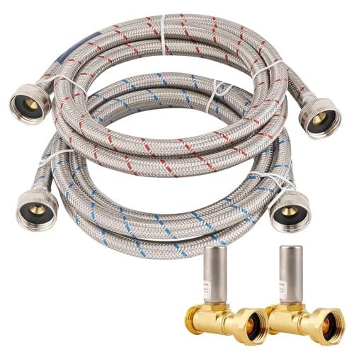 PLUMBINGMASTER 6 FT Stainless Steel Washing Machine Hoses with Water Harmmer, 2 Pack Red and Blue Washer Hoses,Burst Proof Hot & Cold Water Connection Inlet Washer Supply Lines