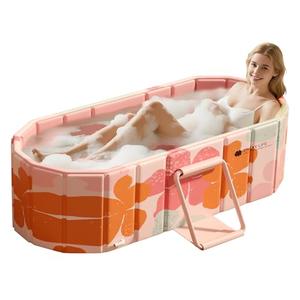HLCZLUZ Portable Foldable Bathtub, Freestanding Bathtub No Installation, Bathroom SPA Soaking Bath Tub, Shower Stall Collapsible Hot & Ice Bath for Indoor Outdoor (Pink, ‎47.2"L x 21.6"W x 19.6"H)