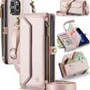 Strapurs Wallet Case Compatible with iPhone 13 Pro Max RFID Blocking 10-Card Holder Soft PU Leather Magnetic Snap Shoulder Strap Zipper Pocket Phone Case Fit for iPhone 13 Pro Max - Rose Gold