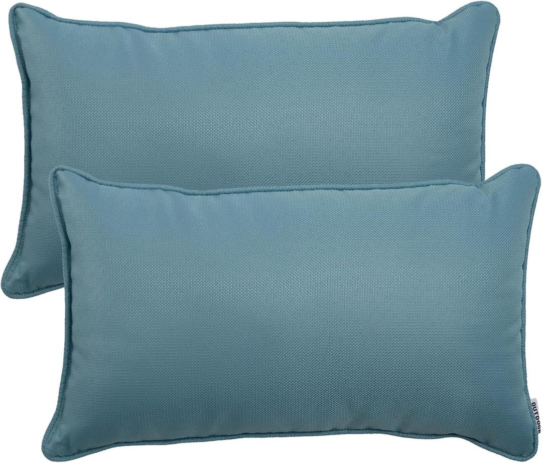 Pack of 2 Patio Lumbar Pillows, 12"x20" Fade Resistant Outdoor Waterproof Lumbar Pillow with Inners, Decorative Garden Lumbar Cushions for Home Patio Terrace Sofa Use (Lake Blue)