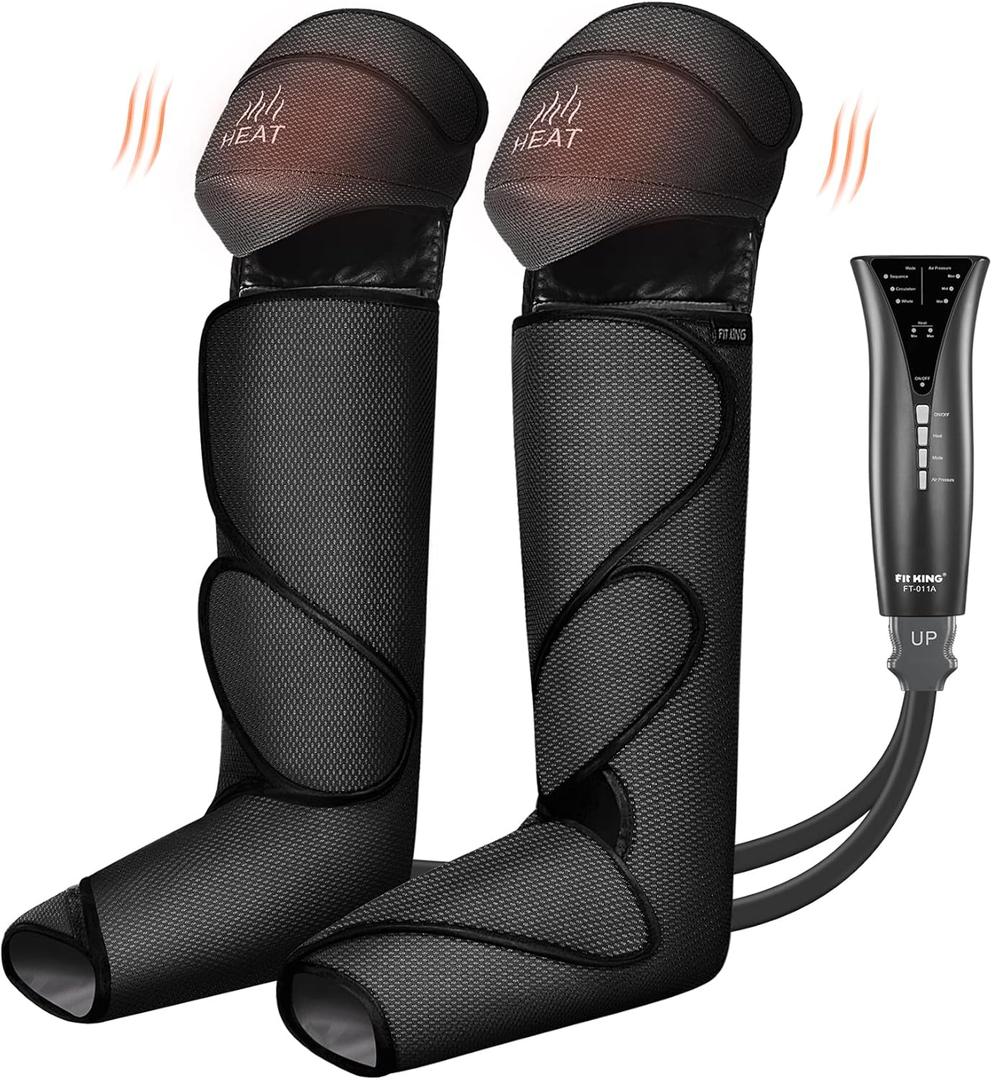 FIT KING Foot and Leg Compression Massager for Circulation and Pain Relief with Knee Heating Therapy - Handheld Controller 3 Modes 3 Intensities - Gift for Mom Wife Family