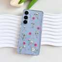 LSEEKA for Samsung Galaxy S25 S24 Clear Case with Pressed Real Dried Pink Flower Design,Transparent Glitter Cute Floral Slim Soft TPU Protective Phone Cover for Samsung Galaxy S25 S24
