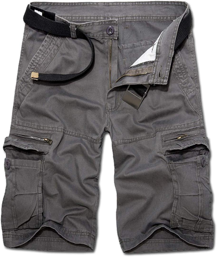 Men's Lightweight Multi Pocket Casual Outdoor Twill Cargo Shorts with Zipper Pockets with 8 Pockets No Belt (40, Grey)