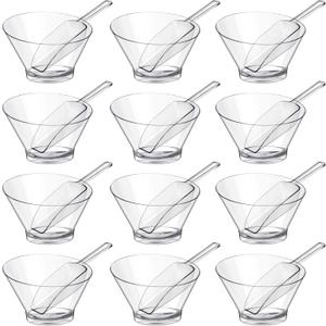 Sawysine 24 Pcs Plastic Clear Serving Bowls with Kitchen Plastic Scoops Salad Serving Bowls Popcorn Scoops Angled Candy Container for Salad Cooking Parties, 210 ml