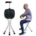 Honmido Portable Adjustable Folding Walking Cane with Seat Allows Durability While Walking and Convenience for Sitting, Alloy Crutch Chair, Anti-Slip Lightweight Walking Stick for Seniors (Black)