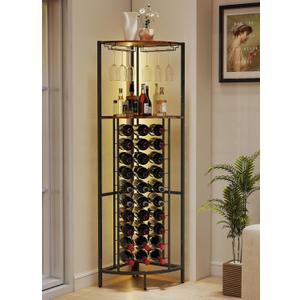 Corner Wine Rack with LED Strip, 30 Bottles Wine Rack, Floor Standing Corner Bar Cabinet with Glass Holder and Storage Shelves, Corner Liquor Cabinet for Living Room, Dining Room, Kitchen