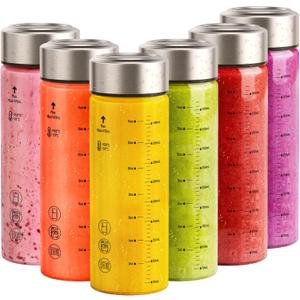 Sursip Glass Juice Bottles 6 Pack 16 oz  Wide Mouth Reusable Bottles with Stainless Steel Lids  Heat-Resistant Borosilicate Glass, BPA Free, Leakproof for Juicing, Smoothies, Milk, Infused Water