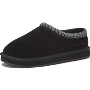 Lands' End Hearth Warm Fuzzy Slip On Slippers for Women, Indoor Outdoor Comfortable Suede Womens Slippers Size 7/38, Black