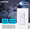 BESTTEN 3 Pack Super Slim Slide Dimmer Light Switch, Quiet Rocker, Max 300W LED, CFL, 600W Incandescent, Single Pole or 3 Way Dimmable Switch with Screwless Wallplate, ETL Listed, White