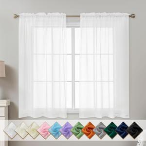 White Sheer Curtains 54 Inch Length, Privacy Semi Sheer Curtains for Dining Room Kitchen, Light Filtering Rod Pocket Voile Window Drapes 2 Panels Set, Each 42" W x 54" L