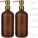 Essentials Glass Soap Bottle Dispensers, 2 Pack, Stainless-Steel Pumps Rust-Free, Hand Set for Bathroom Kitchen Sink, Liquid Lotion Shampoo Jars , 16 Oz