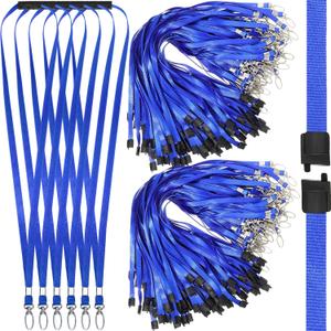 Harloon 200 Pcs Breakaway Lanyards Bulk Safety Nylon Flat Lanyard with Clip Swivel Hooks for ID Badge ID Card Holder(Blue)