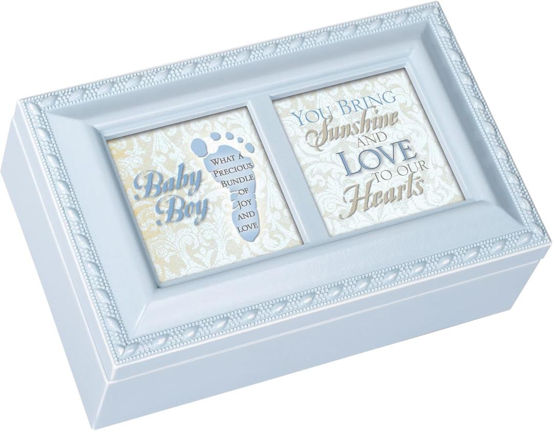 Cottage Garden Baby Boy Distressed Blue Petite Music Box/Jewelry Box Plays Brahms Lullaby