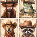 Western Cowboy Nursery Wall Art Prints,Funny Animals Cowboy Wall Art Prints,Vintage Western Farmhouse Wearing Cowboy Hat Wall Decor for Nursery Kid Room Set of 4(8"x10"Unframed)