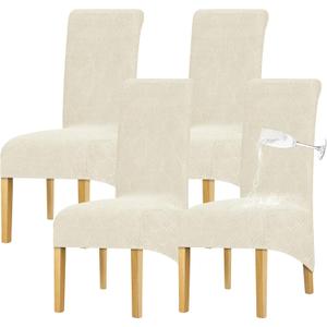 Waterproof Chair Covers Set of 4 - Stretch Xl/Oversized Extra Large Dining Room Chair Covers Washable Chair Protectors Covers High Back Large Chair Cover Slipcover Dining Chair Slipcovers（Cream）