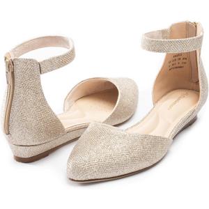 Women Flat Shoes with Ankle Strap, Low Wedge Heel Flats for Women, Comfortable Pointed Toe Dress Shoes for Work Business Wedding (8, Gold Glitter) Women Flat Shoes with Ankle Strap, Low Wedge Heel Flats for Women, Comfortable Pointed Toe Dress Shoes for Work Business Wedding (8, Gold Glitter)
