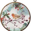 HUGANE Vintage Rustic Winter Bird Round Wall Art Decor, Farmhouse Cozy Snow Seasonal Birding Hanging Canvas Framed Prints Wall Sculptures for Home Bedroom Living Room Decor, 10x10 Inch (dadongt-2)