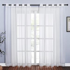 NICETOWN Living Room Sheer Curtains 84 inch Length, Grommet Top Voile Textured Hazy Sheer Draperies Privacy with Light Penetration for Villa, Ivory, 140" Wide Total 2 Panels