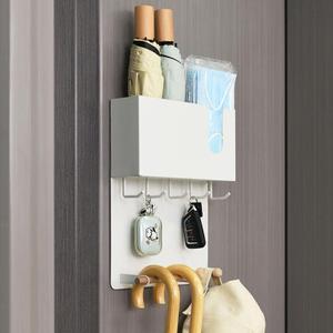 Magnetic Key Holder & Umbrella Holder for Wall, Multi-Functional Entryway Shelf for Tissues. Sturdy Hooks for Keys, Bags. Space Saving Organizer for Apartment, Dorm Room (White)