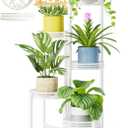 Metal Plant Stand Indoor Outdoor, 5 Tier Tall Flower Pot Holder Potted Display Rack Shelf, Heavy Duty Corner Plant Shelf for Patio Garden Balcony Living Room Bedroom - WhiteWave