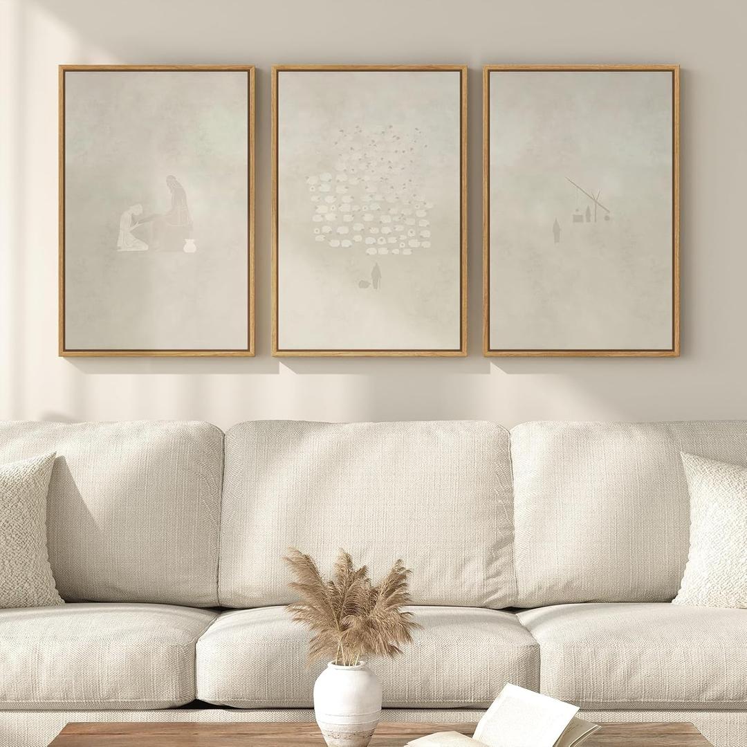 Framed Christian Wall Art Set of 3, Neutral Beige Psalm Scripture Canvas Prints, Minimalist Biblical Verse Artwork for Living Room Bedroom Office Prayer Room, 16x24 Inch