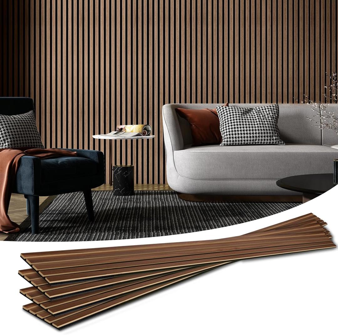 Art3d 4-Piece Wood Slat Acoustic Panels for Stylish Decor and Noise Reduction, 3D Textured Panel for Ceiling and Wall, Walnut (4Pcs - 94.5 * 7.9 inch)