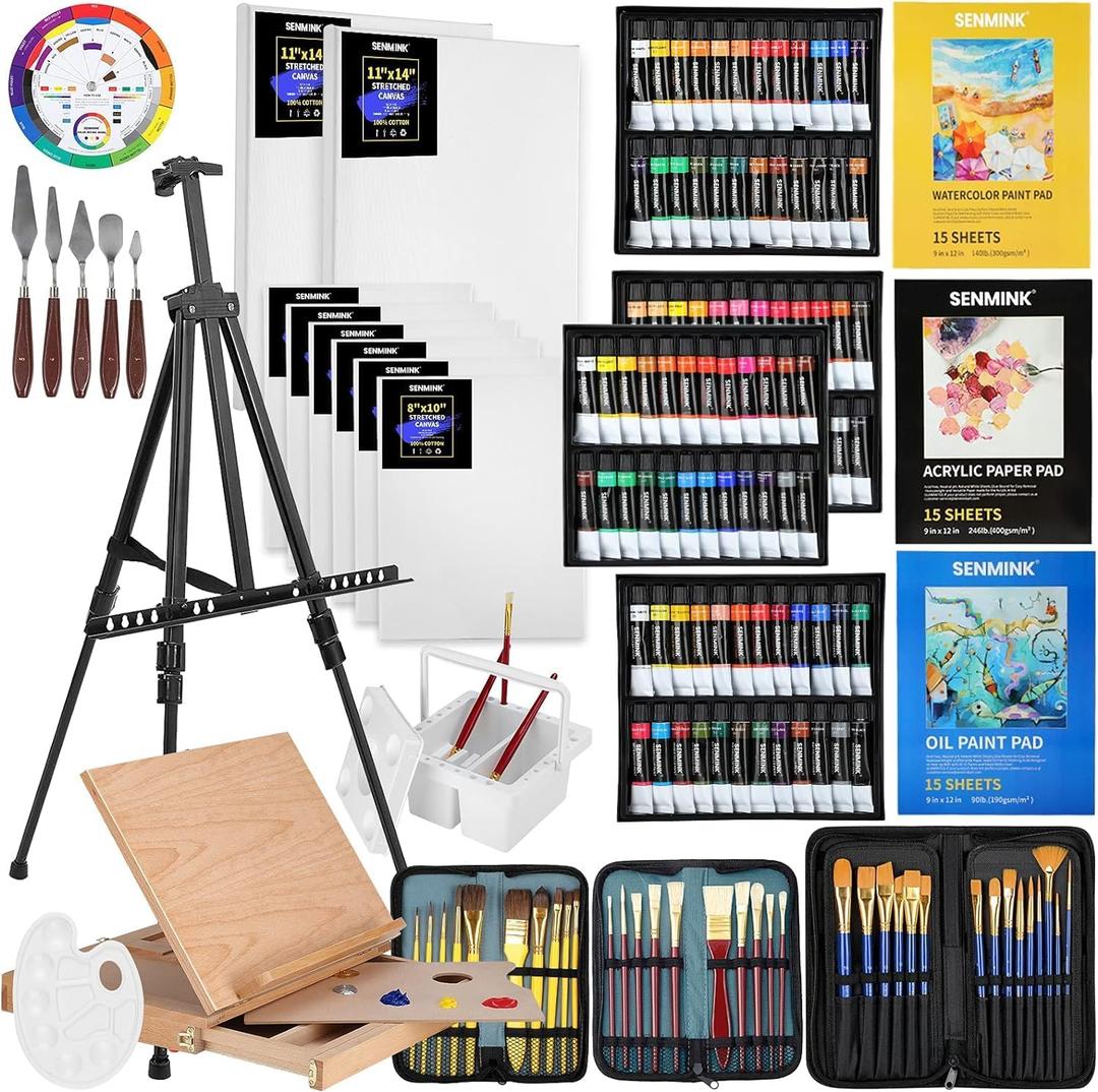 149Pcs Deluxe Artist Painting Set with Aluminum and Beech Wood Easel, 48 Colors Acrylic & Oil Paints, 24 Colors Watercolor Paints, Art Paint Supplies for Artists, Beginner & Adults