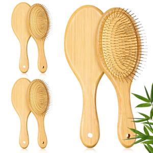 6pcs Bamboo Hair Brush with Steel Bristles for Women Wooden Paddle Hairbrush for Anti-Static Detangling & Scalp Massage Wooden Handle Brush for All Hair Types