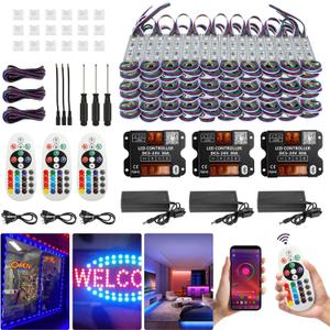 120Ft SMD5050 RGB storefront led lights with Smart Control, 240 LEDs Super Bright Waterproof led rgb module lights for Storefront Window Display, Business Signs, Letter Advertising, Dual Remote