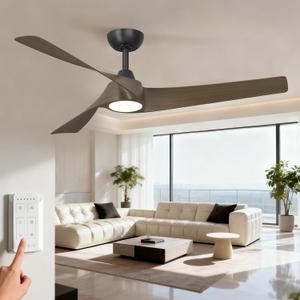 TALOYA 52 inch Modern Ceiling fans with Lights and remote, 3 Curved Blades | Quiet, Dimmable, Reversible, 3000K-6500K, Outdoor Ceiling fan For Living Room, Bedroom, Patio, Farmhouse, Light Walnut