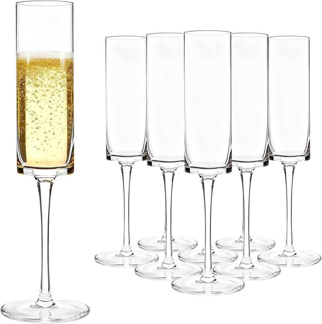 GuanQiao 24-Pack Plastic Champagne Flutes, 6oz Clear Square Disposable Toast Glasses, Heavy Duty Shatterproof Recyclable Wine Glasses for Party Wine Tasting Wedding New Years Eve Party Supplies